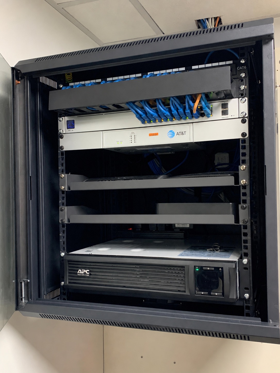 Network rack with APC backup power equipment